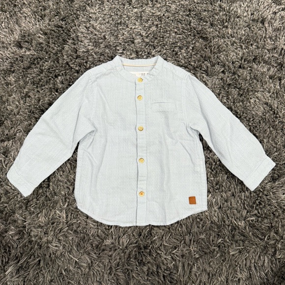 Zara Baby Button-Up Shirt in Blue, Size 12-18 Months - Picture 1 of 3